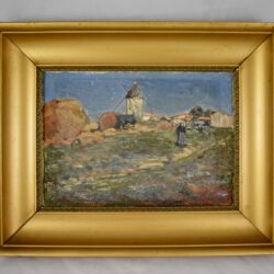 French Gold Leaf Framed Oil on Linen Landscape Painting, signed, 1919